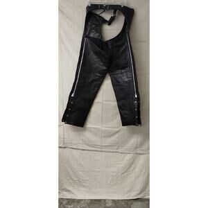 JR Leather Mens Pants Motorcycle Riding Leather Chaps Adjustable Waist Black L